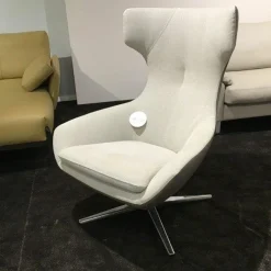 Leolux Relaxsessel|Drehsessel Caruzzo Leder Ceras Brindle Außen Stoff Prairie Weiß mit Hocker