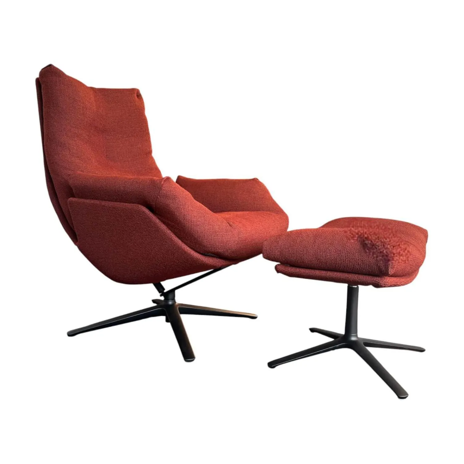 COR Loungesessel|Relaxsessel|Drehsessel dia Lounge Stoff 80 8189 Rostrot Rot Fußkreuzgestell Lack F05 Schwarz Inklusive Hocker