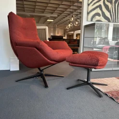 COR Loungesessel|Relaxsessel|Drehsessel dia Lounge Stoff 80 8189 Rostrot Rot Fußkreuzgestell Lack F05 Schwarz Inklusive Hocker