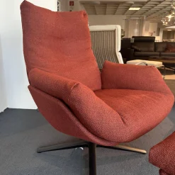 COR Loungesessel|Relaxsessel|Drehsessel dia Lounge Stoff 80 8189 Rostrot Rot Fußkreuzgestell Lack F05 Schwarz Inklusive Hocker