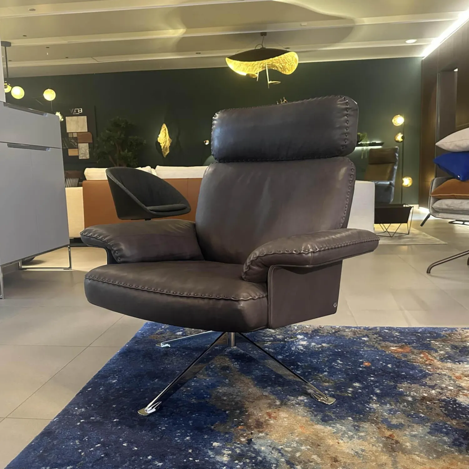 De Sede Relaxsessel|Drehsessel DS 31 311 Leder Naturale Espresso Braun 5 Sternfuß Stahl Verchromt