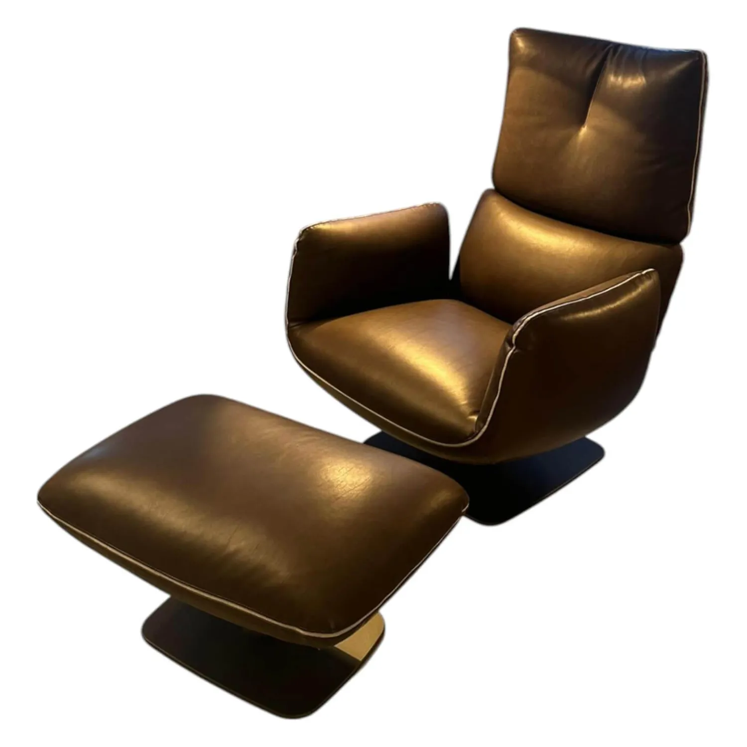 COR Loungesessel|Drehsessel Jalis Leder 920 Espresso Braun Tellerfuß Schwarzbraun mit Hocker und Akkubetrieb