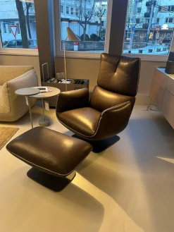 COR Loungesessel|Drehsessel Jalis Leder 920 Espresso Braun Tellerfuß Schwarzbraun mit Hocker und Akkubetrieb