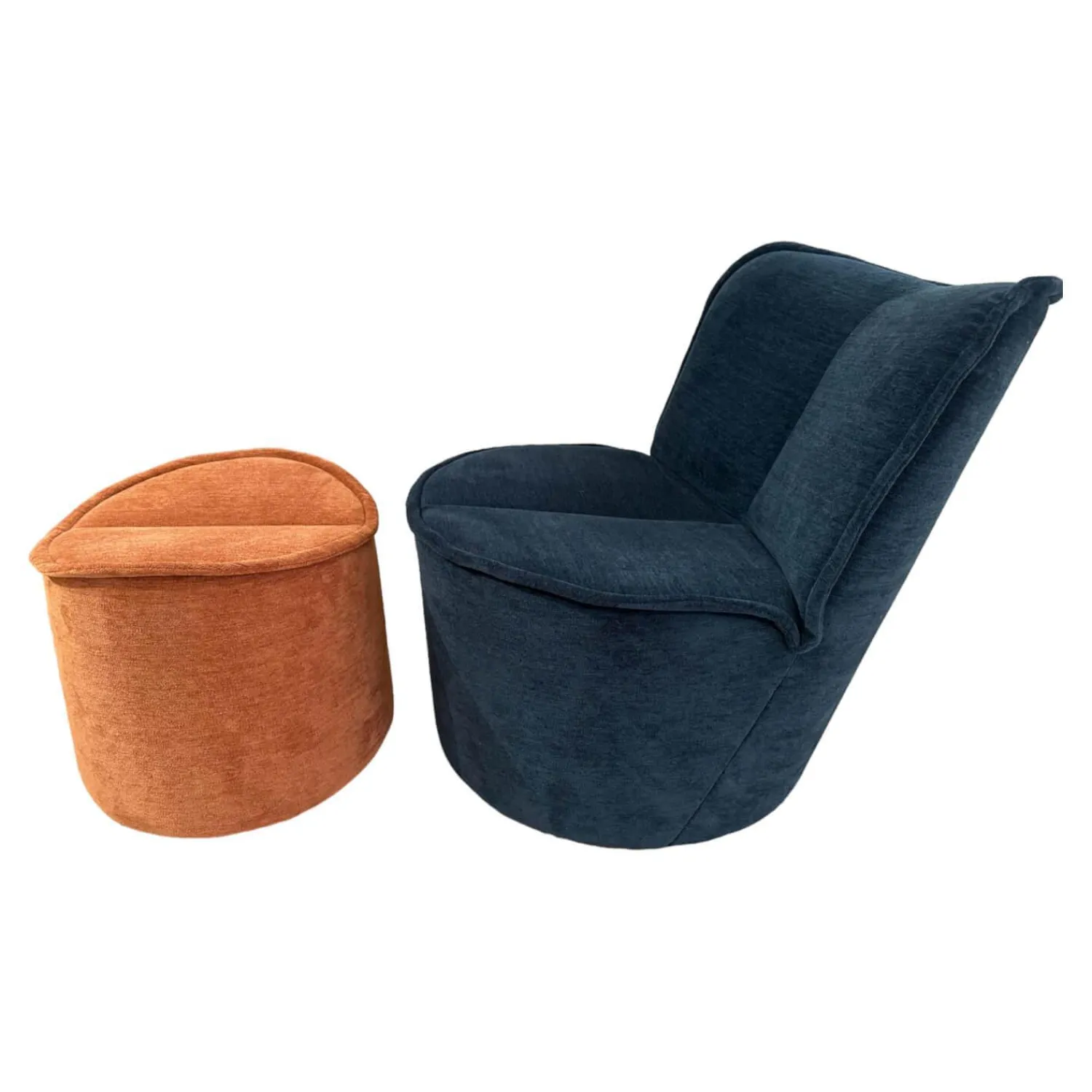 COR Loungesessel|Drehsessel Nenou Stoff 8170 Ozean Blau Inklusive Hocker Oval Stoff 8165 Lachs Orange Drehteller Holzwerkstoff Schwarz
