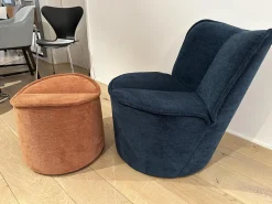 COR Loungesessel|Drehsessel Nenou Stoff 8170 Ozean Blau Inklusive Hocker Oval Stoff 8165 Lachs Orange Drehteller Holzwerkstoff Schwarz