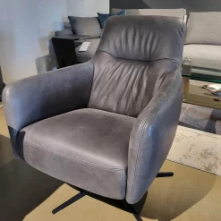 Comfort Republic Relaxsessel|Drehsessel Rufus Niedrig Leder Grey PG RET Grau Kreuzfuß Metall Schwarz