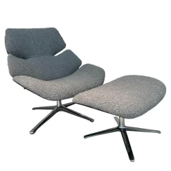 COR Relaxsessel|Drehsessel Shrimp Mit Hocker Stoff 14002 Hellgrau Holzschale Eiche Braun D73