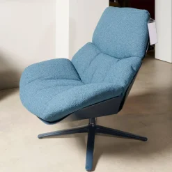 COR Loungesessel|Drehsessel Shrimp Stoff 8214 Blau Petrol Gestell Und Schale Graublau Mit Hocker