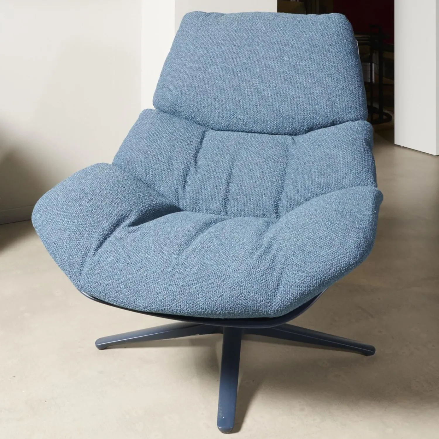 COR Loungesessel|Drehsessel Shrimp Stoff 8214 Blau Petrol Gestell Und Schale Graublau Mit Hocker