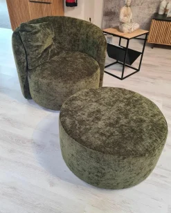 Raum.Freunde Loungesessel|Drehsessel Valdis Stoff Alis Moos 1045 Grün Gestell Kunststoff Schwarz Inklusive Hocker