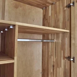 m&h Kleiderschränke|Drehtürenschrank Endlosschrank Wildeiche Massiv Parkettverleimt mit Beleuchtung