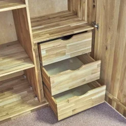 m&h Kleiderschränke|Drehtürenschrank Endlosschrank Wildeiche Massiv Parkettverleimt mit Beleuchtung