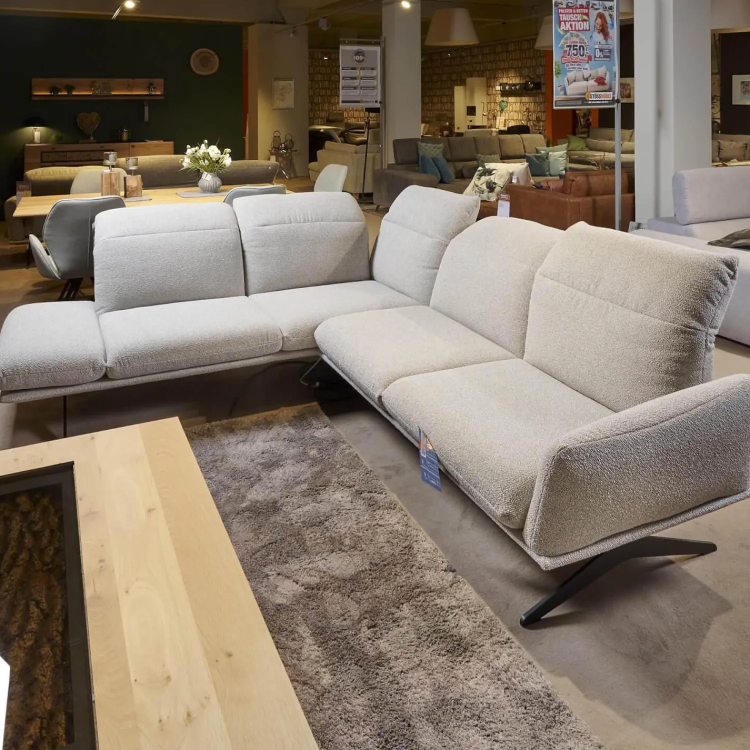 Koinor Ecksofas|Eckgarnitur Calmo Bezug 13 Aquaclean Cosmo Kufe Schwarz Matt Inklusive Motorischer Fußstütze