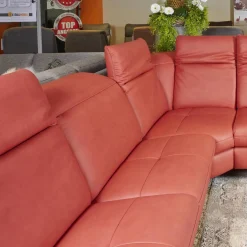 Steinpol Ecksofas|Eckgarnitur Luna Bezug Leder Kevin Cherry Fuß Schwarz Matt Mit Elektrischer Verstellung