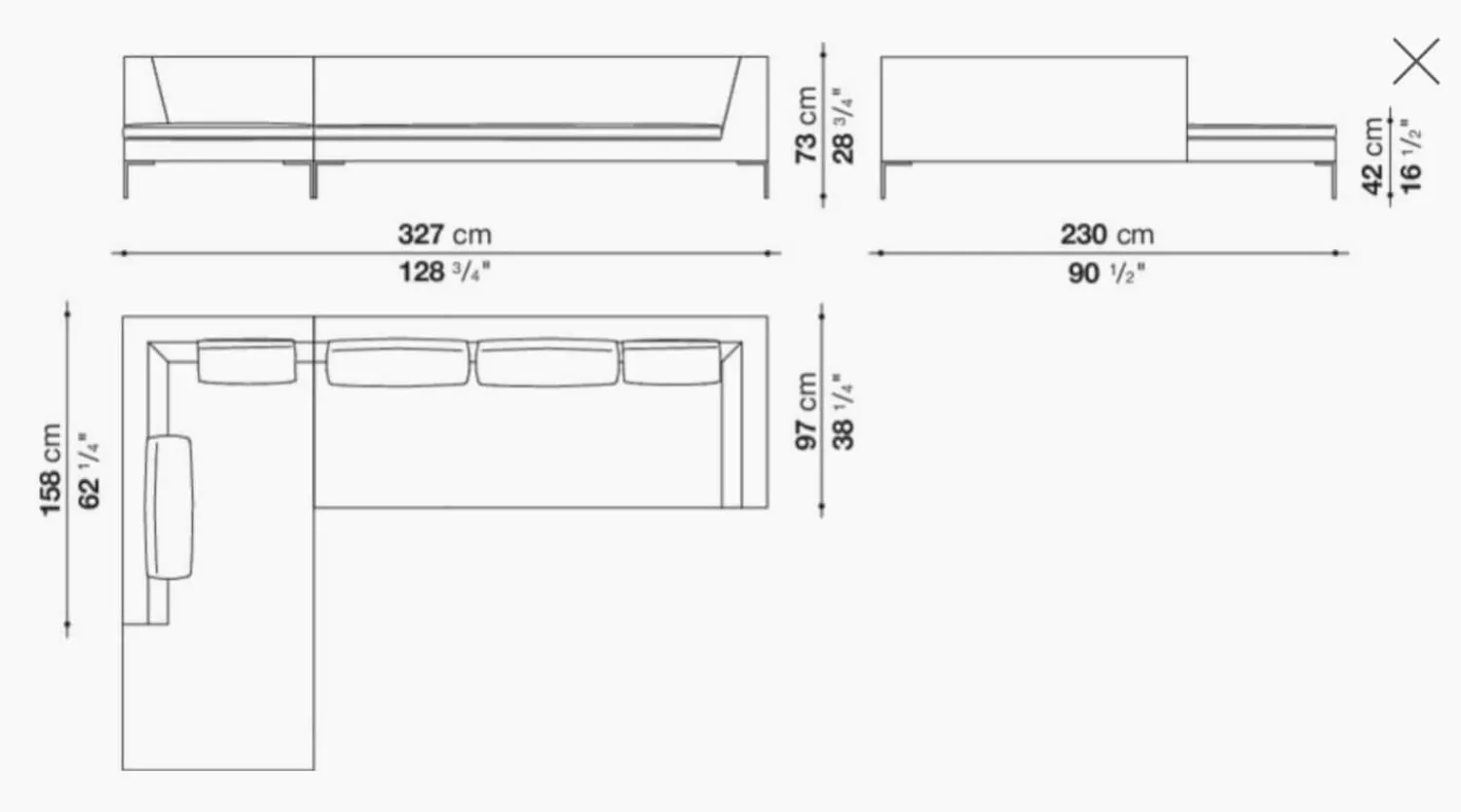 B&B Italia Ecksofas|Eckiges Sofa Charles Stoff Chenille Elettra Bastfarben Beige Innenrahmen Stahlrohre Füße Aluminiumguss Mit Kissen