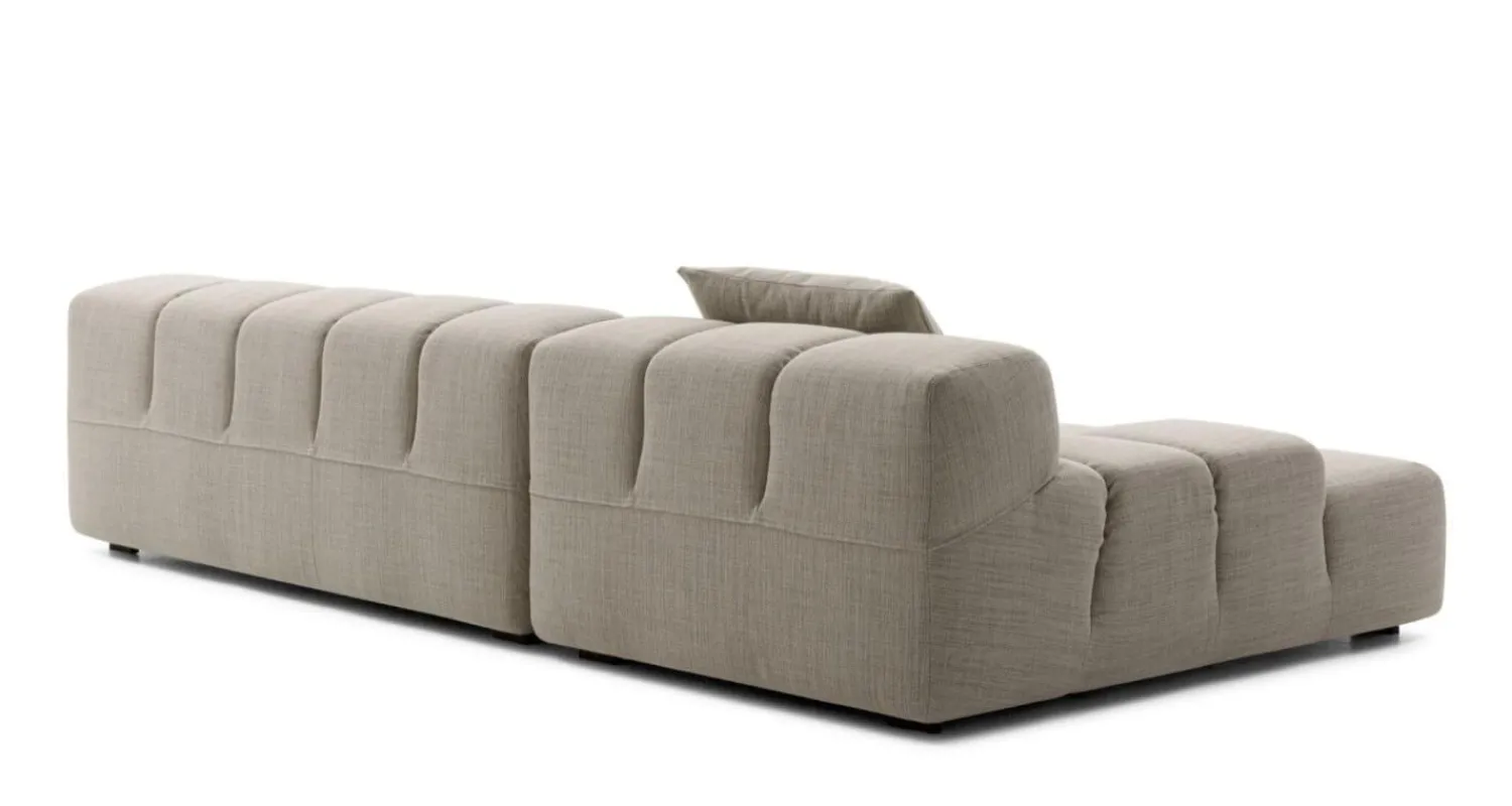 B&B Italia Ecksofas|Eckiges Sofa Tufty Time Stoff Rattier Astro Seil Braun Innenrahmen Stahlrohre Füße Schwarz Mit Rückenkissen