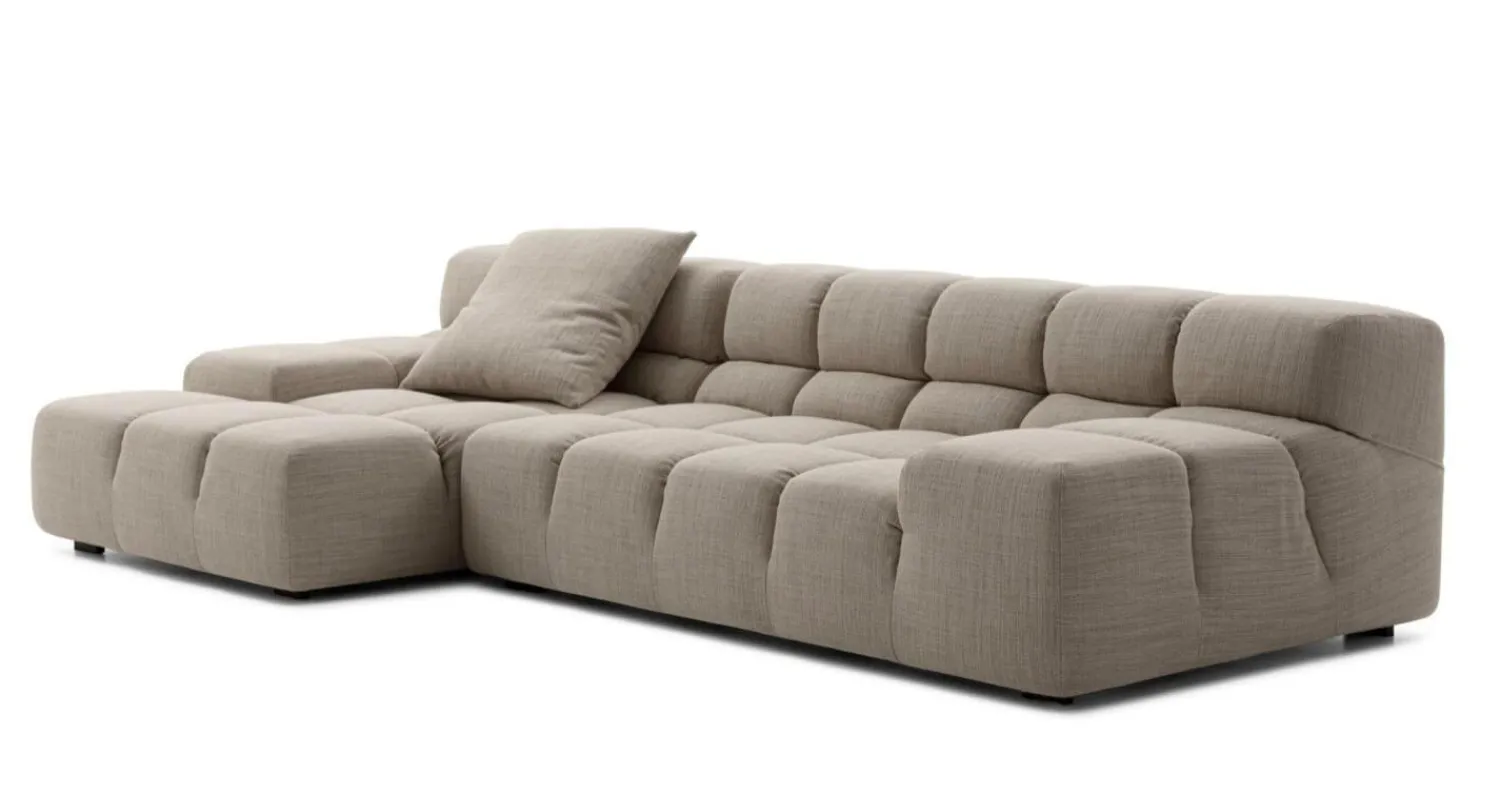 B&B Italia Ecksofas|Eckiges Sofa Tufty Time Stoff Rattier Astro Seil Braun Innenrahmen Stahlrohre Füße Schwarz Mit Rückenkissen