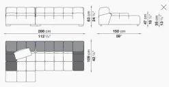 B&B Italia Ecksofas|Eckiges Sofa Tufty Time Stoff Rattier Astro Seil Braun Innenrahmen Stahlrohre Füße Schwarz Mit Rückenkissen
