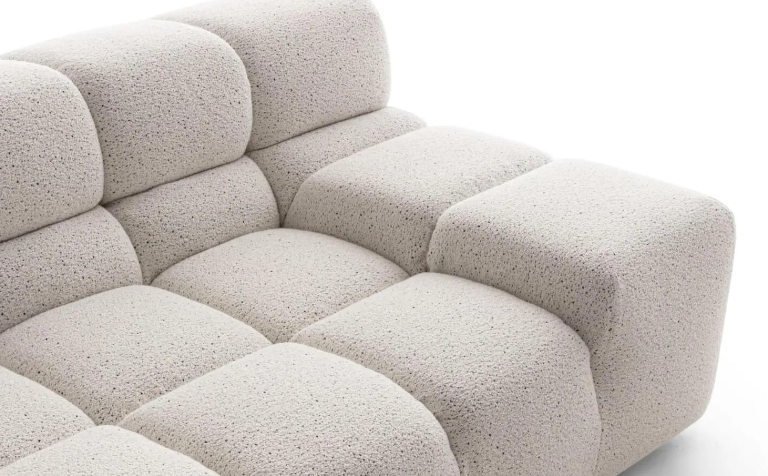 B&B Italia Ecksofas|Eckiges Sofa Tufty Time Stoff Bouclè Sambuco Weiß Innenrahmen Stahlrohre Füße Schwarz Mit Rückenkissen