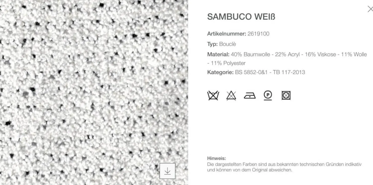 B&B Italia Ecksofas|Eckiges Sofa Tufty Time Stoff Bouclè Sambuco Weiß Innenrahmen Stahlrohre Füße Schwarz Mit Rückenkissen