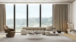 B&B Italia Ecksofas|Eckiges Sofa Tufty Time Stoff Bouclè Sambuco Weiß Innenrahmen Stahlrohre Füße Schwarz Mit Rückenkissen