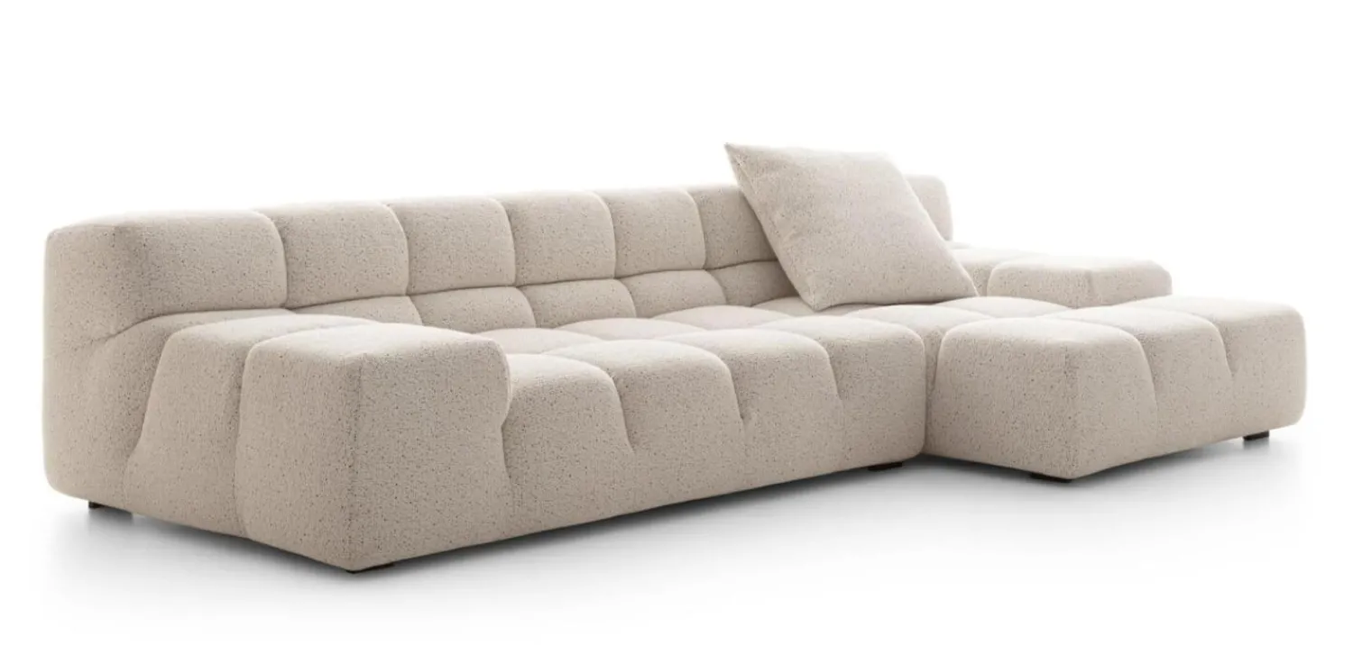 B&B Italia Ecksofas|Eckiges Sofa Tufty Time Stoff Bouclè Sambuco Weiß Innenrahmen Stahlrohre Füße Schwarz Mit Rückenkissen