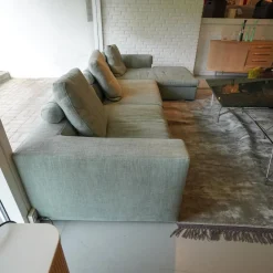 Eilersen Ecksofas|Ecksofa Bas Stoff Hellgrau Beine Kiefer Schwarz Gebeizt