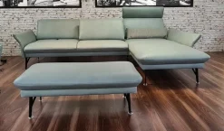 himolla Ecksofas|Ecksofa 1928 EM Tivoli Leder 22 Soft Nappa Jade Blau mit Hocker