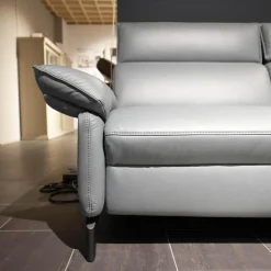 himolla Ecksofas|Ecksofa 1267 Leder 24 Longlife Sea Wallfree Grau Füße Schwarz Mit Elektrischer Relaxfunktion Und Kissen