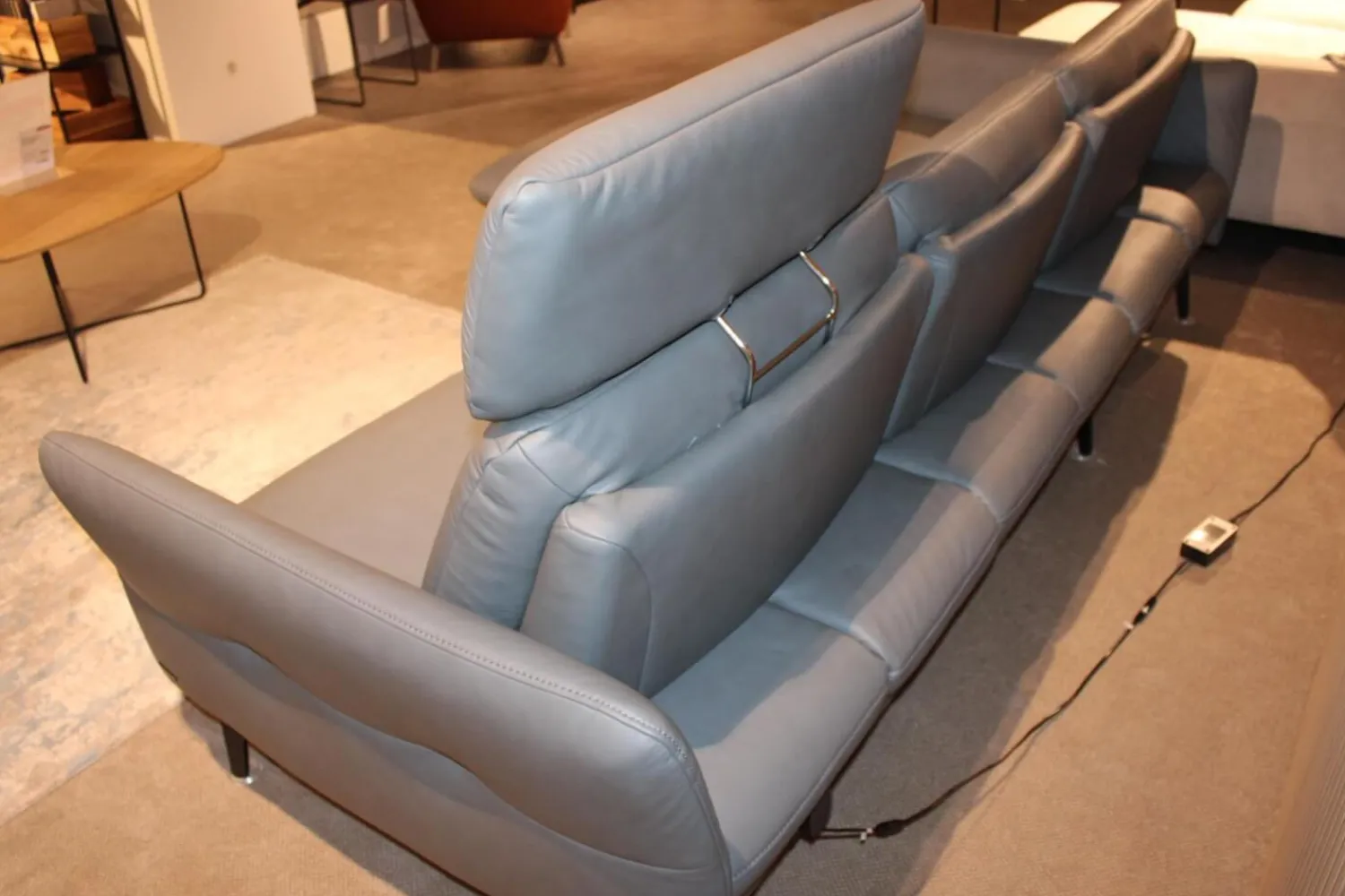 himolla Ecksofas|Ecksofa 1928 Leder 24 Longlife Aqua Grau mit Kopfstütze und 1 Nierenkissen