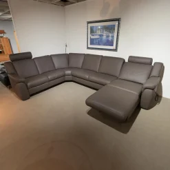 himolla Ecksofas|Ecksofa 1500 Leder 24 Longru Braun Grau Mit Elektrischem Free Wall Beschlag Mit Kopfstützen