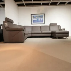 himolla Ecksofas|Ecksofa 1500 Leder 24 Longru Braun Grau Mit Elektrischem Free Wall Beschlag Mit Kopfstützen