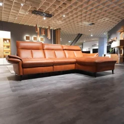 Hukla Ecksofas|Ecksofa 4058 Leder Cloudy Cognac 59 Gestell Metall Schwarz Lackiert Inklusive Kissen
