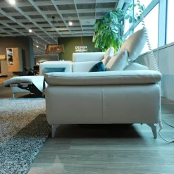 Rom Ecksofas|Ecksofa 9200 Leder Montana Angora Weiß Füße Metall Gebürstet Mit Elektrischer Verstellung