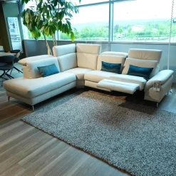 Rom Ecksofas|Ecksofa 9200 Leder Montana Angora Weiß Füße Metall Gebürstet Mit Elektrischer Verstellung