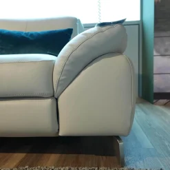 Rom Ecksofas|Ecksofa 9200 Leder Montana Angora Weiß Füße Metall Gebürstet Mit Elektrischer Verstellung