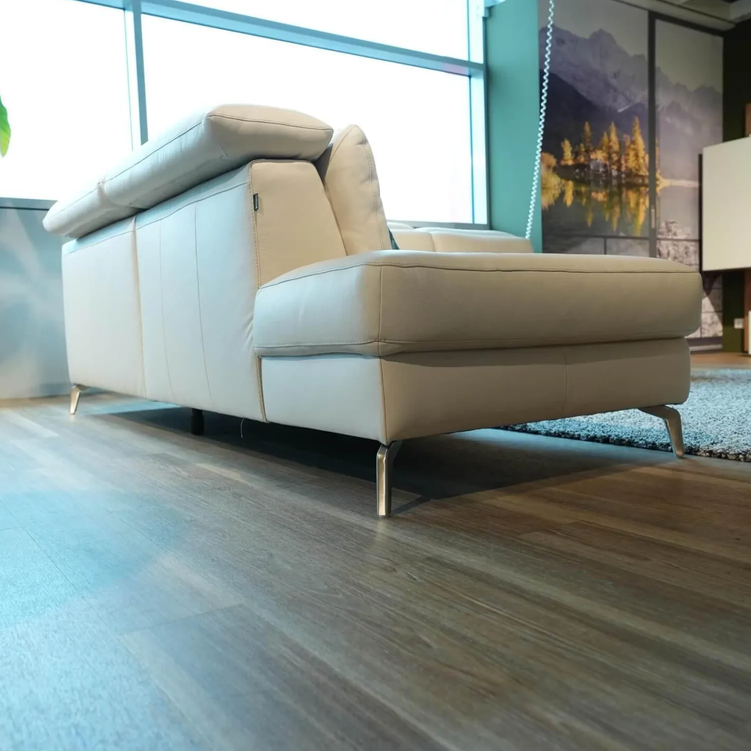 Rom Ecksofas|Ecksofa 9200 Leder Montana Angora Weiß Füße Metall Gebürstet Mit Elektrischer Verstellung