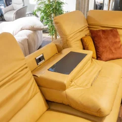 Musterring Ecksofas|Ecksofa 1380 Leder Vivre Honey Gelb Füße Aluminium Mit Herz Waage Funktion Und Aufklappbarem Anstellhocker