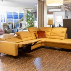 Musterring Ecksofas|Ecksofa 1380 Leder Vivre Honey Gelb Füße Aluminium Mit Herz Waage Funktion Und Aufklappbarem Anstellhocker