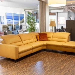 Musterring Ecksofas|Ecksofa 1380 Leder Vivre Honey Gelb Füße Aluminium Mit Herz Waage Funktion Und Aufklappbarem Anstellhocker