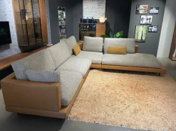 Rolf Benz Ecksofas|Ecksofa 60 Sina Korpus Leder 38 111 Ockerbraun Braun Sitz Stoff 26 383 Sandgelb Grau Gestell Schwarz