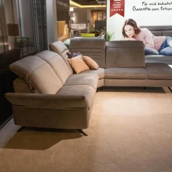 Hukla Ecksofas|Ecksofa 4056 Stoff 22 Joyce Silver SP 19 Grau Metallfuß Schwarz Mit Kissen