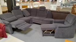 Arco Ecksofas|Ecksofa 50003 Stoff Dana Stahl mit Relaxsessel und verschiedenen Funktionen