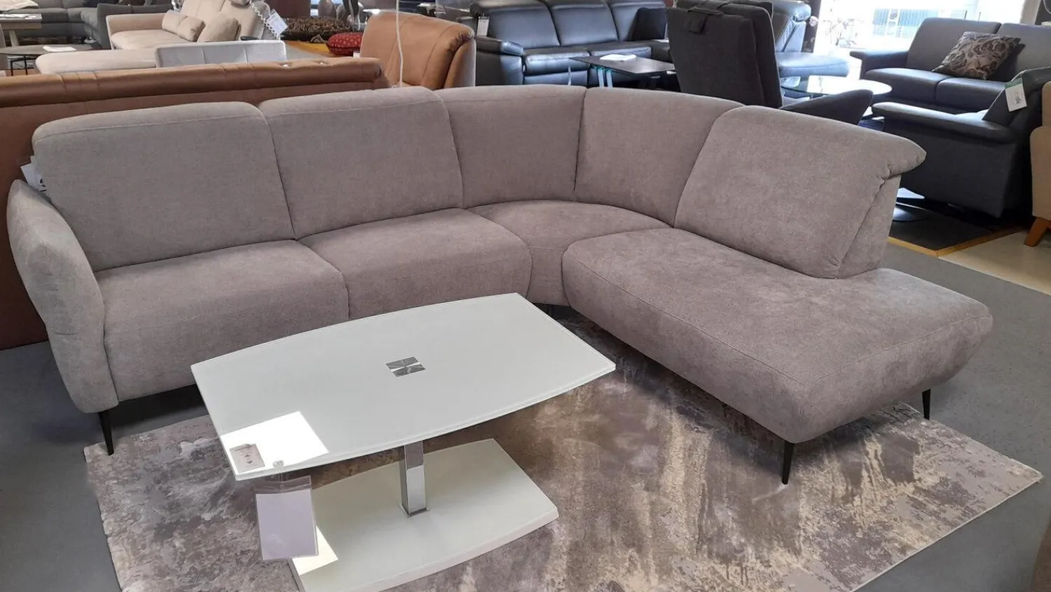 Arco Ecksofas|Ecksofa 50021 Stoff Ebba Quarz Grau Fuß Schwarz mit Kopfteilverstellung
