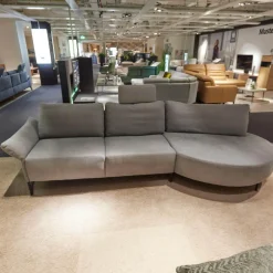 Musterring Ecksofas|Ecksofa 4530 Stoff JAB 13723 Aqua Grau Metallkufe Schwarz Matt Mit Kopfstütze XL