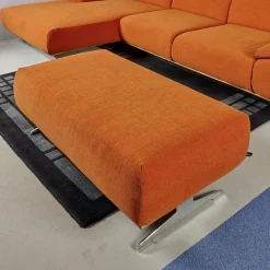 Zehdenick Ecksofas|Ecksofa 4300 Stoff Vincent Soft Terra Orange Sichtrahmen Wildeiche Geölt Fuß Metallkufe Edelstahlfarbig Mit Hocker
