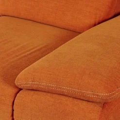 Zehdenick Ecksofas|Ecksofa 4300 Stoff Vincent Soft Terra Orange Sichtrahmen Wildeiche Geölt Fuß Metallkufe Edelstahlfarbig Mit Hocker