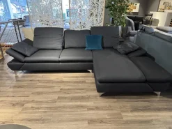 W. Schillig Ecksofas|Ecksofa 15278 Taoo Stoff W61 28 Blau Grau Füße F2M Metallfuß Glänzend Mit Kopfteil Und Sitztiefenverstellung