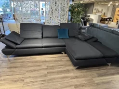 W. Schillig Ecksofas|Ecksofa 15278 Taoo Stoff W61 28 Blau Grau Füße F2M Metallfuß Glänzend Mit Kopfteil Und Sitztiefenverstellung