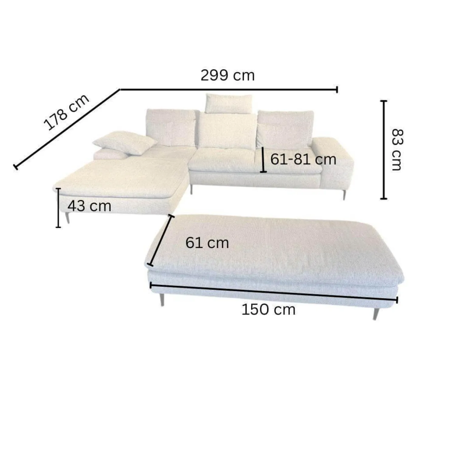 W. Schillig Ecksofas|Ecksofa 16540 Valentinoo W60 22 Silbergrau Fuße FC3 Schwarz M99 Mit Sitztiefenverstellung Inklusive Hocker Und Kopfstütze